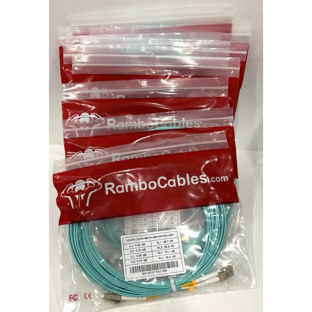 Lot of 10 RamboCables LC/UPC Duplex OM3 Multimode Fiber Cable 33ft 10m LSZH New